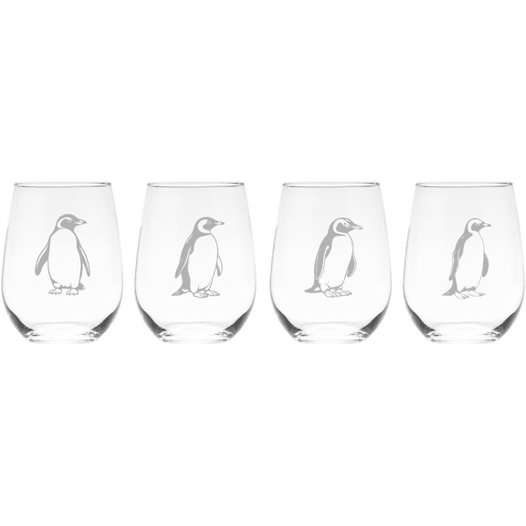 C&M Personal Gifts 17 oz Penguin Stemless Wine Glass Set of 4