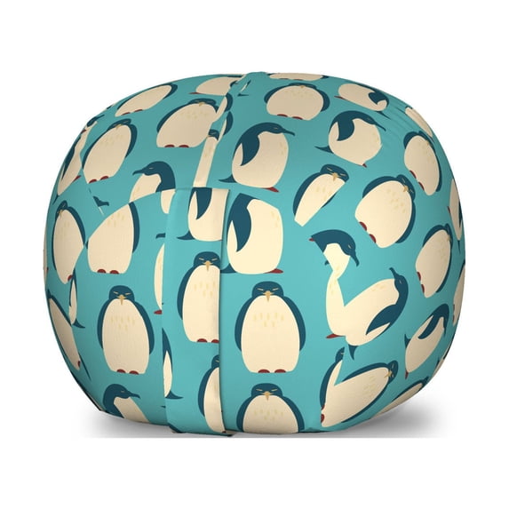 Penguin Storage Toy Bag Chair, Arctic Birds Animal Characters Pattern on Teal Background South Pole Fauna, Stuffed Animal Organizer Washable Bag, Small Size, Multicolor, by Ambesonne