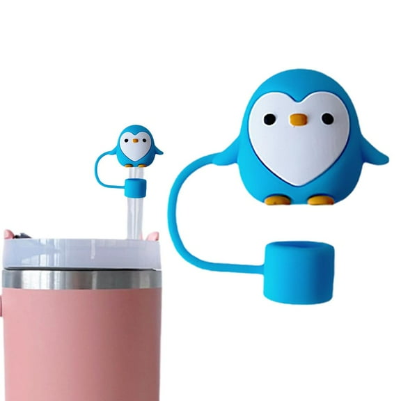 Penguin Straw Covers, Adorable Silicone Straw Toppers (0.4"/10mm), Reusable Cute Animal Drinking Straw Topper Accessories, Simple, Leakproof, Dustproof N2D5