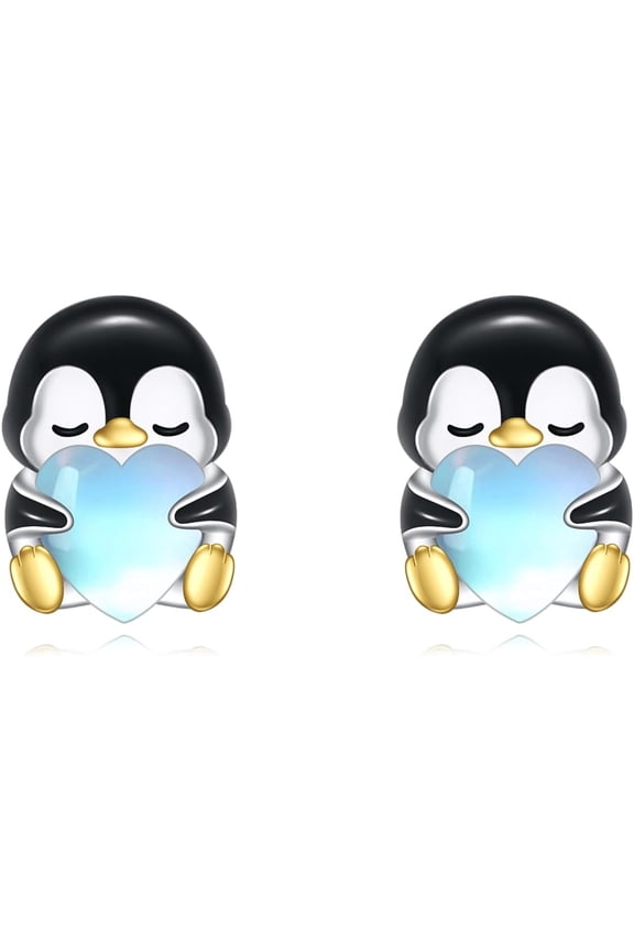 Penguin Stud Earrings Sterling Silver Penguin Moonstone Stud Earrings Animal Jewelry Gifts for Women