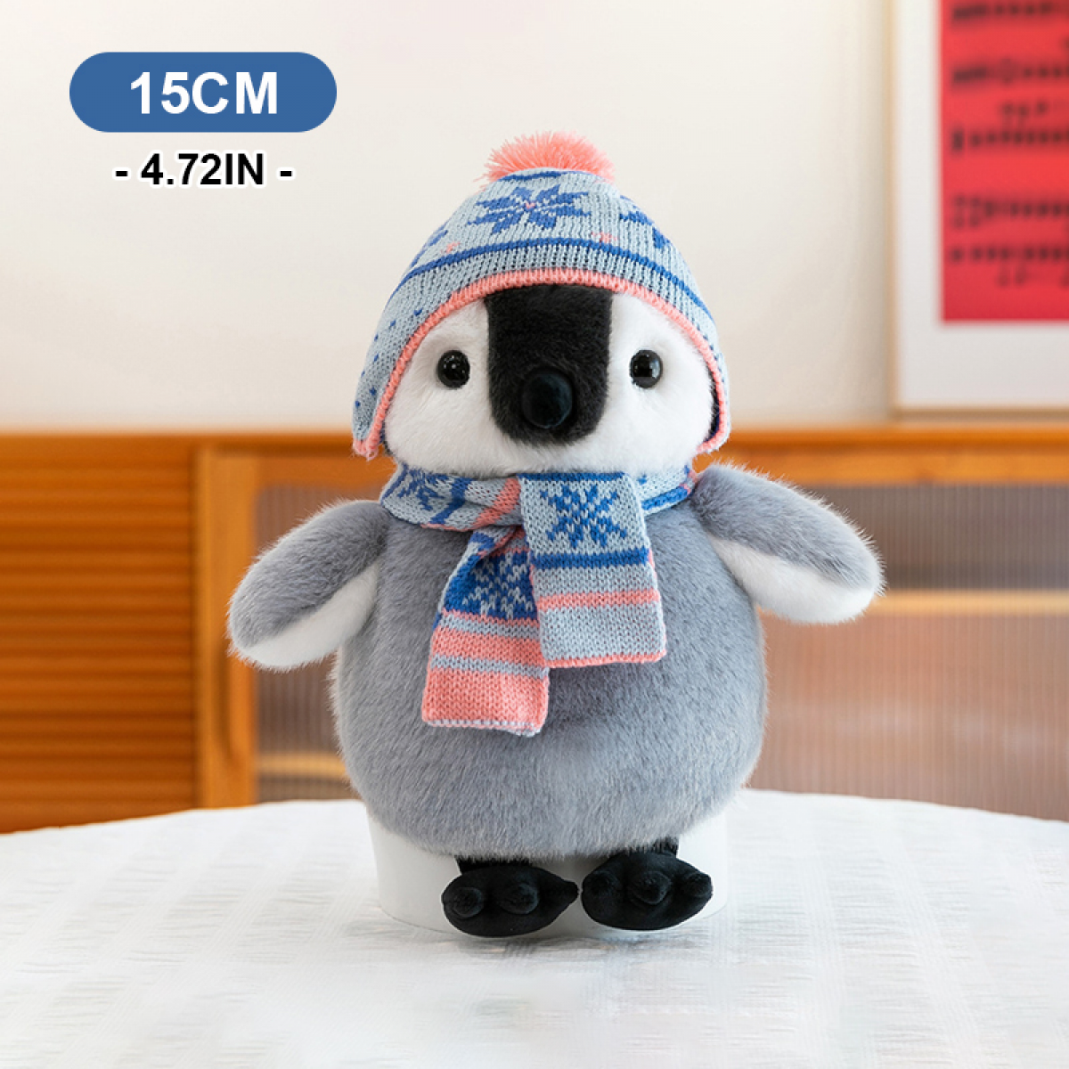 Penguin Stuffed Animal with Knit Hat Scarf for Adults Women, Weighted Sitting Soft Cuddly Plush Toy Gifts for Birthday Holiday Winter Valentine-4.72''