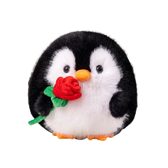 Penguin Stuffed Animal with Rose, 7.8In Penguin Stuffed Plush Toy, Cute Soft Plushie Pillow, Great Birthday Christmas Valentine's Day Gifts for Kids Boys Girls, Cozy Hugging Toy