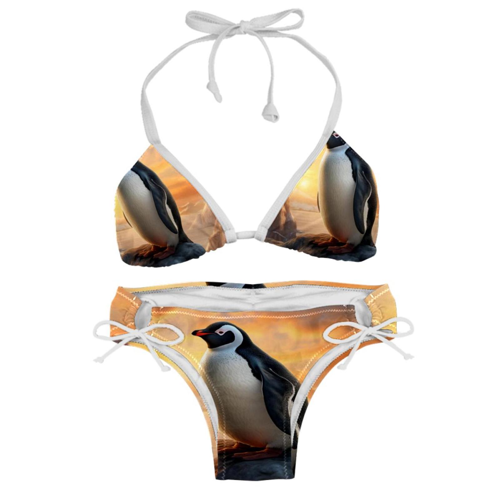 Penguin Swimsuit Women Bikini Set with Detachable Sponge and Adjustable
