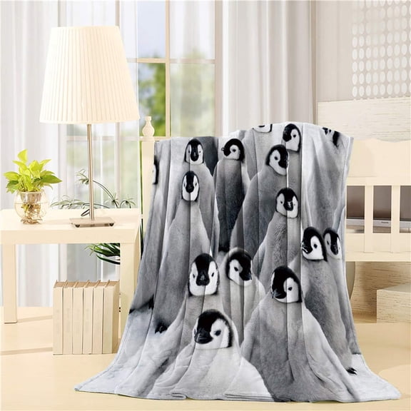 Penguin Throw Blanket 40 x 50 inch, Flannel Fleece Bed Blankets Unisex for Boys, Girls, Kids, Soft Fuzzy Warm Cozy Plush Microfiber Blanket for Crib Stroller Nap, Cute Penguins Family Fun Art