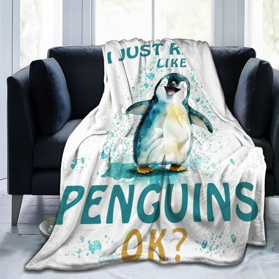 Penguin Throw Blanket Cute Penguin Plush Fleece Soft Cozy Cartoon Penguin Gifts Blanket for Kids Girls Boys Adults Couch Bed Chair Office Dorm Decor 60''''X80''''