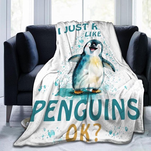 Penguin Throw Blanket Cute Penguin Plush Fleece Soft Cozy Cartoon Penguin Gifts Blanket for Kids Girls Boys Adults Couch Bed Chair Office Dorm Decor 60''''X80''''