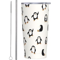 Penguin Tumbler with Lid and Straw Animal 20oz Insulated Stainless Steel Cup Beige Travel Coffee Mug Water Bottle for Women Gift for Birthday Christmas
