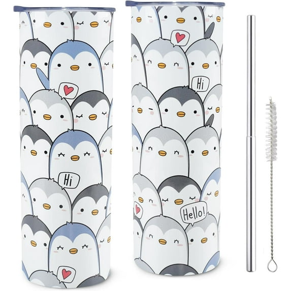 Penguin Tumbler with Lid and Straw - Cute Penguin Gifts for Women Penguin Cup Coffee Mug - 20 oz Penguin Travel Mugs for Mothers Day Birthday Gifts for Women