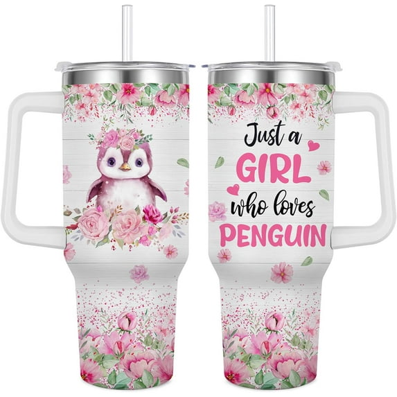 Penguin Tumbler for Penguin Lover,40 oz Penguin Insulated Water Bottle with Handle Straw Lid (Color 1)