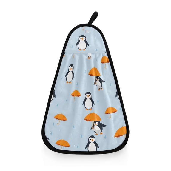 Penguin Umbrella Pattern Hand Towel Quick Drying Home Storage Kitchen Towel Hooks Dish Cloths