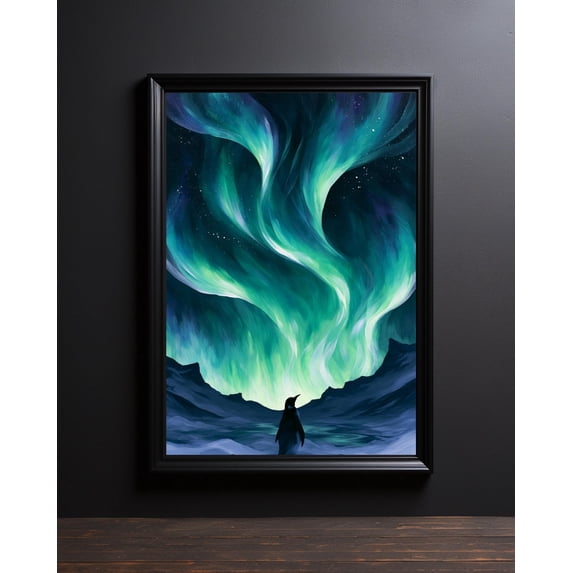 Penguin Wall Art, Northern Lights Print, Aurora Borealis Poster, Arctic ...