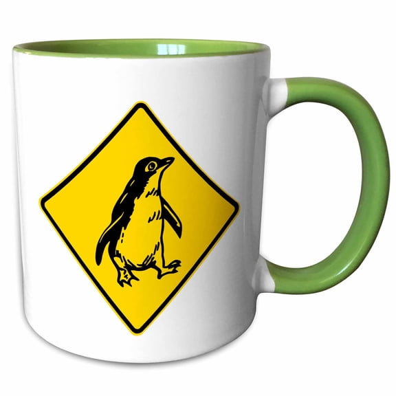 3drose, Penguin Warning Sign, Australia - Au01 Dwa4638 - David Wall, 11oz Two-tone Green Mug