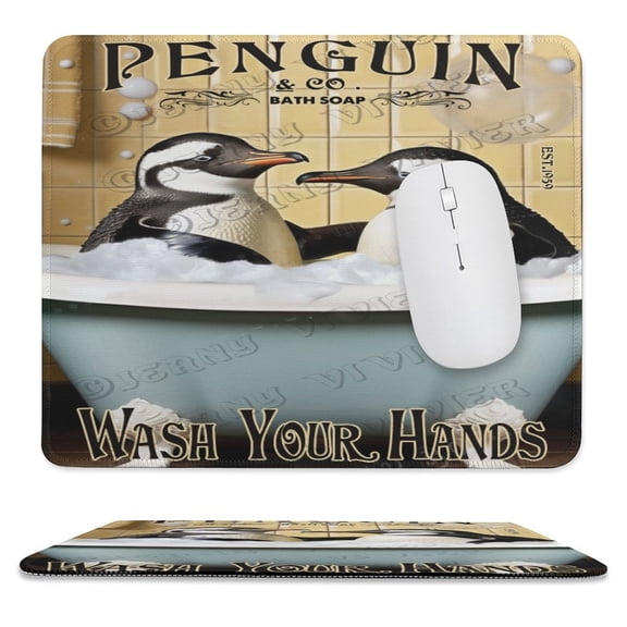 Penguin Wash Your Hands Printed Mouse Pad, 10"x12", Non-Slip Rubber Base MousePads for Home Office Laptop