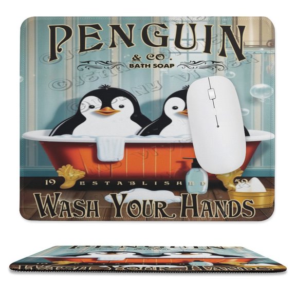 Penguin Wash Your Hands Printed Mouse Pad, 10"x12", Non Slip Rubber Base MousePads for Office Laptop