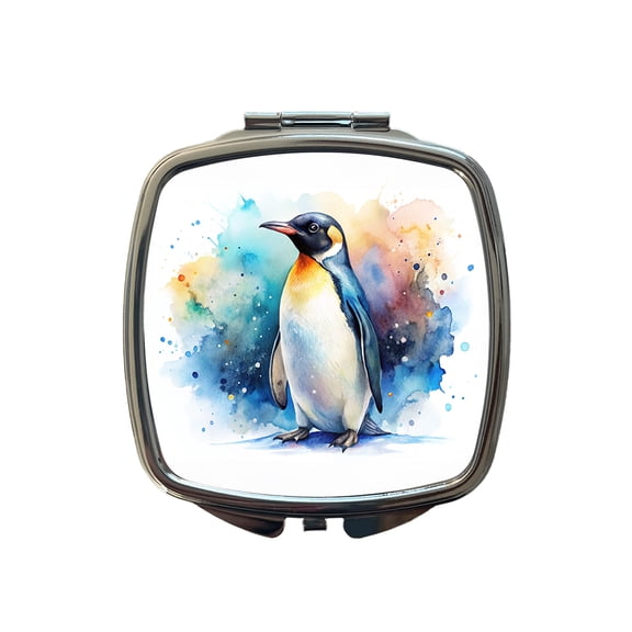 Penguin Watercolor Travel Makeup Handbag Purse Small Pocket Compact Mirror
