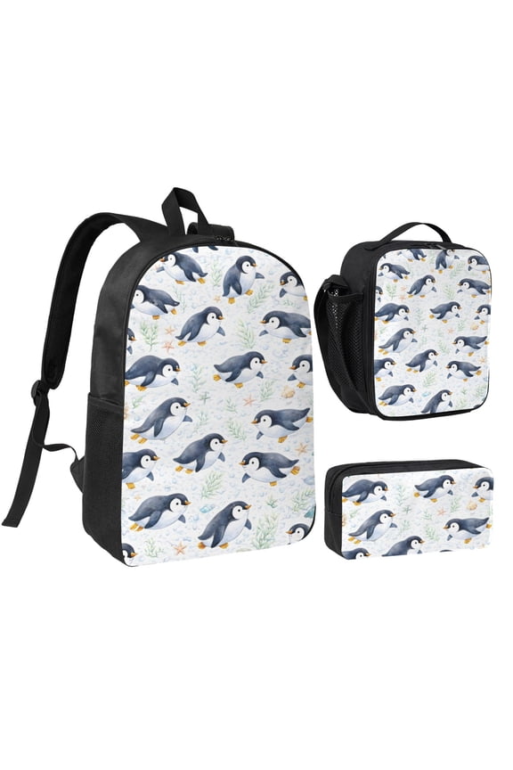 Penguin Winter Backpack Set 3pc ,Backpack with Lunch Bag and Bag 17 Inch