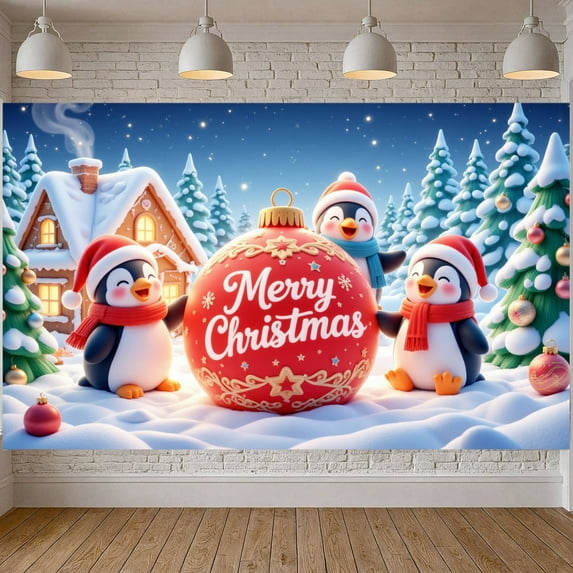 Penguin Winter Theme Merry Christmas Holiday Backdrop for Christmas Party Indoor Decoration New Year Celebration