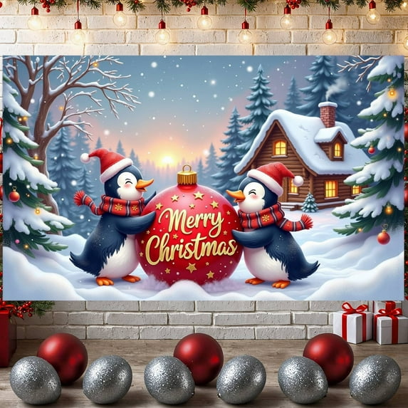 Penguin Winter Theme Merry Christmas Holiday Backdrop for Christmas Party Indoor Decoration New Year Celebration