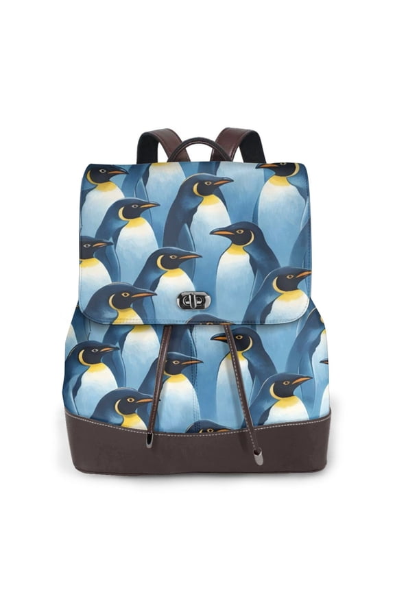 Penguin Women's Leather Backpack All-Over Print Bag for Work and Travel
