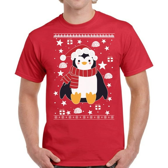 Penguin Xmas Print T-Shirt for Men Christmas Gift Mens - S M L XL 2XL 3XL 4XL 5XL Xmas Graphic Tee - TShirt Christmas Holiday Mens Gifts