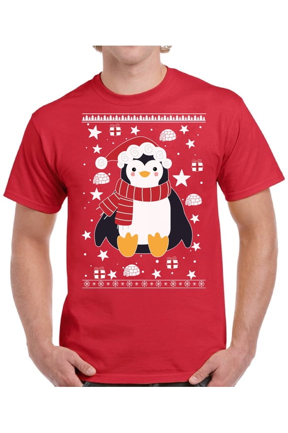 Penguin Xmas Print T-Shirt for Men Christmas Gift Mens - S M L XL 2XL 3XL 4XL 5XL Xmas Graphic Tee - TShirt Christmas Holiday Mens Gifts