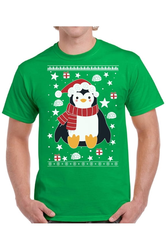Penguin Xmas Print T-Shirt for Men Christmas Gift Mens - S M L XL 2XL 3XL 4XL 5XL Xmas Graphic Tee - TShirt Christmas Holiday Mens Gifts