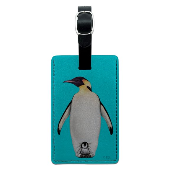 Penguin and Baby Chick Nestling Rectangle Leather Luggage Card Suitcase Carry-On ID Tag
