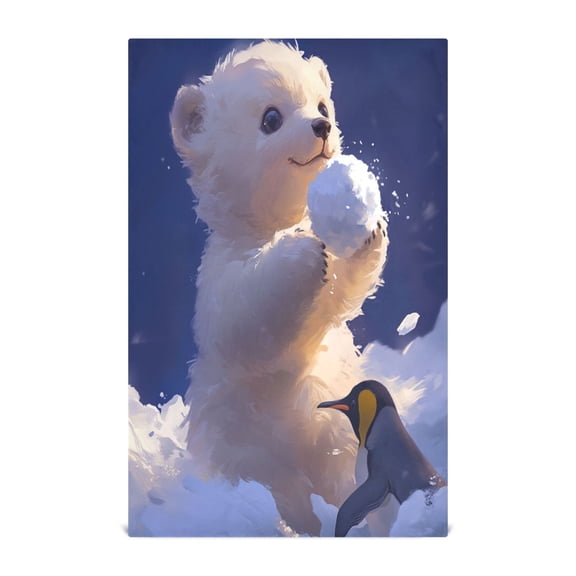 Penguin and Polar Bear Decorative Waffle Towel Kitchen Dishcloth 28x18in Multi-Use Tea Towel