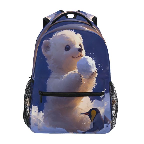 Penguin and Polar Bear Stylish Large Backpack 15L Self-Standing Durable Twill for School, Office and Travel Use