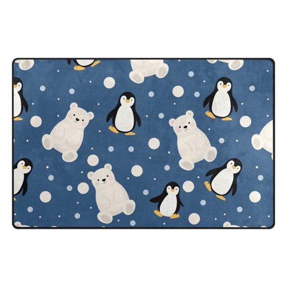 Penguin and White Bear Pattern Memory Foam Area Rug 31"x20" Non Slip, Absorbent, Fade Proof for Living Room, Bedroom, Office