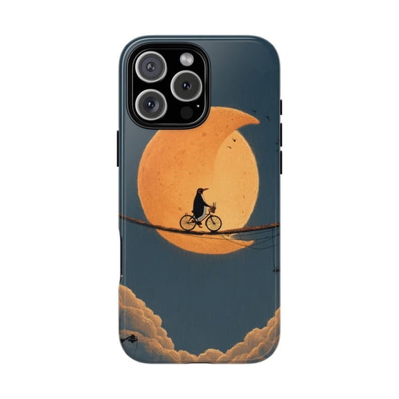 Penguin on Bike Tightrope Under Moonlight Phone Case with iPhone 11 to 17 Pro Max