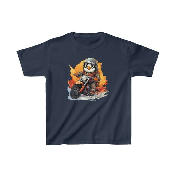 Penguin on Motorcycle - Kids Heavy Cotton™ Tee