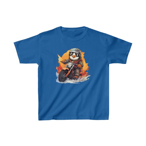 Penguin on Motorcycle - Kids Heavy Cotton™ Tee