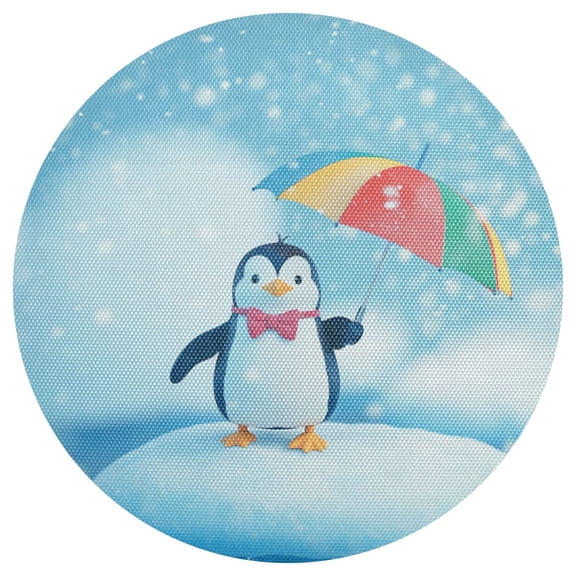 Penguin with An Umbrella 15.4in Diameter PVC Plate Mat, Heat-Resistant and Cuttable, Kitchen Decor