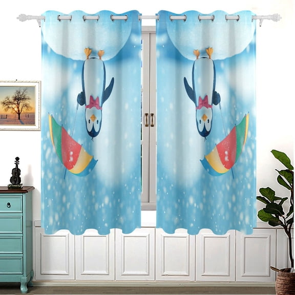 Penguin with An Umbrella 63x55in Window Curtain Panels 63x55in 2-Piece Heavy Duty 80% Light Blocking