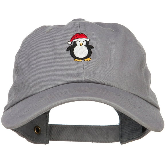 Penguin with Santa Hat Embroidered Unstructured Cap - Grey OSFM