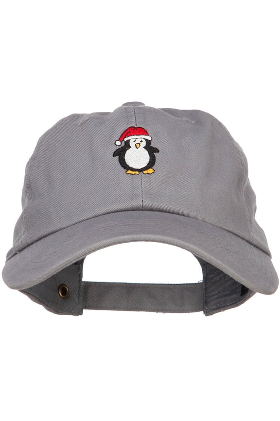 Penguin with Santa Hat Embroidered Unstructured Cap - Grey OSFM