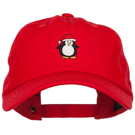 Penguin with Santa Hat Embroidered Unstructured Cap - Red OSFM