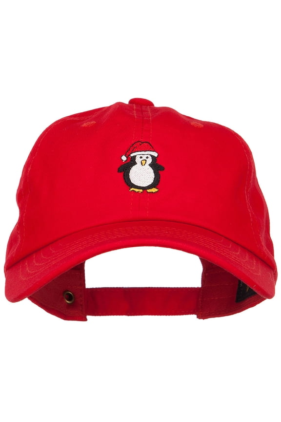 Penguin with Santa Hat Embroidered Unstructured Cap - Red OSFM