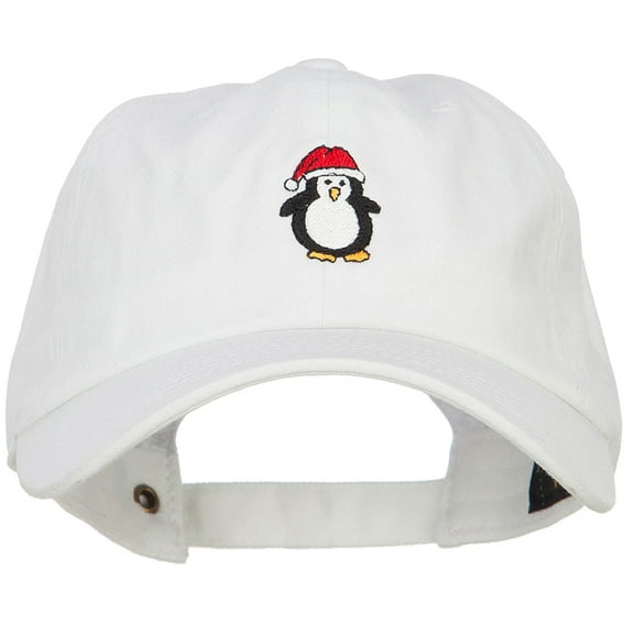 Penguin with Santa Hat Embroidered Unstructured Cap - White OSFM