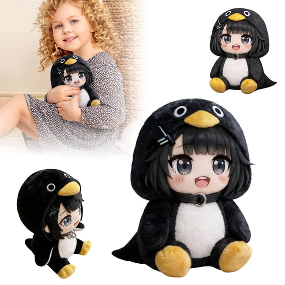 Penguinistrator Plush Toy with Voice Game Arknights Penguin Endministrator Stuffed Animal Figure Cute Goo Goo Gaga Interactive Toy (Black-25cm)