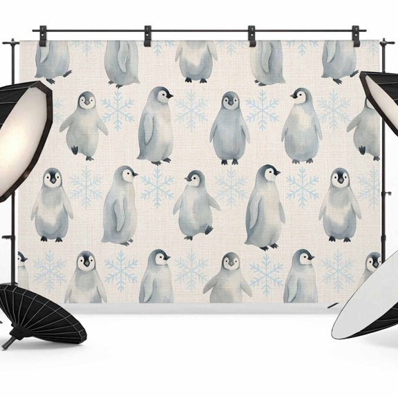 Penguins Backdrops for Photography, Winter Animal Pattern Snowflake Nature Fabric Photo Background Sturdy Studio Props for Photo Studio, Video Recording, Booth & Photoshoot 7x5ft