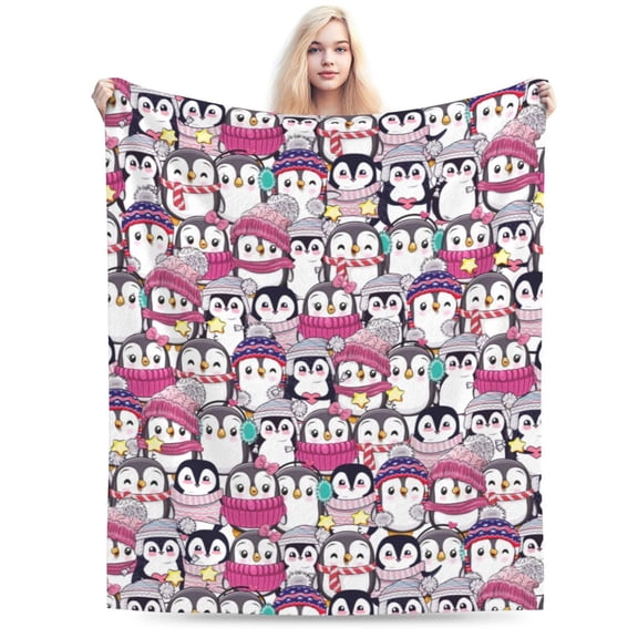 Penguins Blanket, Gifts for Adult Throw Blankets, Lightweight Cozy Warm Flannel Blankets Throw for Home Decor Bed Couch S