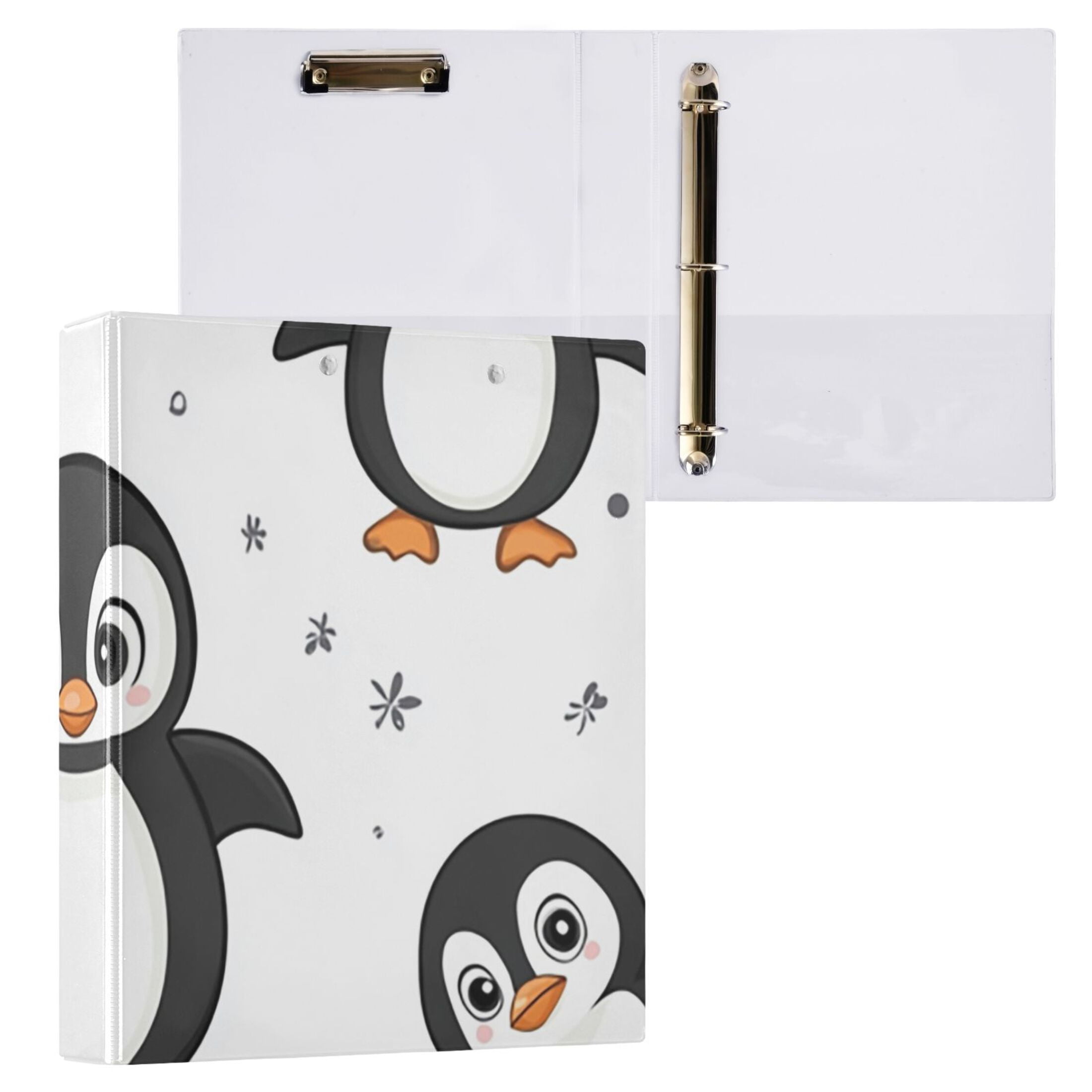 Penguins Cute 3 Ring Binders 1.5 inch Hardcover File Folders with Interior Pockets A4 Size Organizer for School Office Hospital