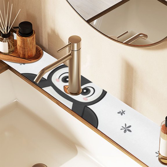 Penguins Cute Sink Splash Guard Faucet 14.7x5.4in Drying Mat Drying Mat Absorbent Pad for Bathroom Kitchen 1PCS