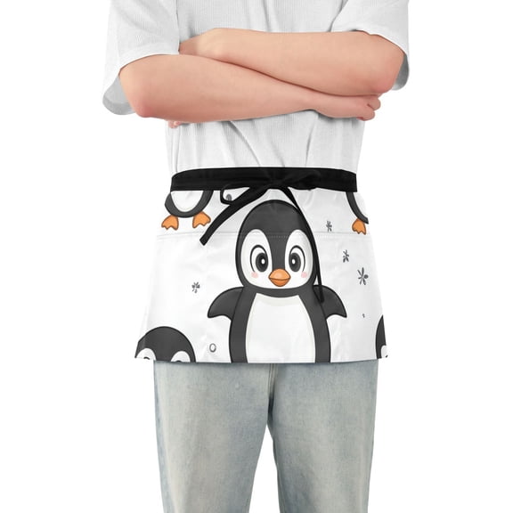 Penguins Cute Waist Apron Adjustable Server Half Apron Kitchen Cooking with 3 Pockets for Men Women