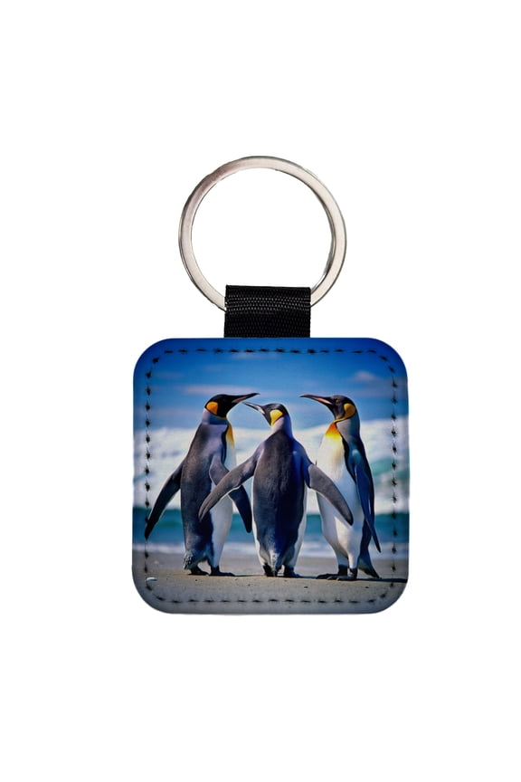 Penguins Faux Leather Square Keychain