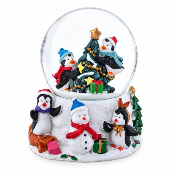 Penguins' Festive Tree Celebration Snow Water Globe