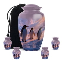 Penguins Funeral Cremation Urns For Ashes Women And Man, 1 Large & Small Keepsake Urn For Human Ashes For Mom Set 4, Crematory Urns For Adults Humans, Blue Urn For Male And Female, 10&3 Inch