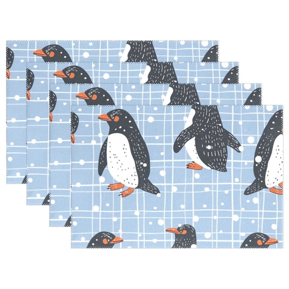 Penguins Grids 12×18 inch Placemats Heat Resistant Washable Foldable Rectangular Placemats Set Decoration Indoor Outdoor for Kitchen Dining Table 6PCs